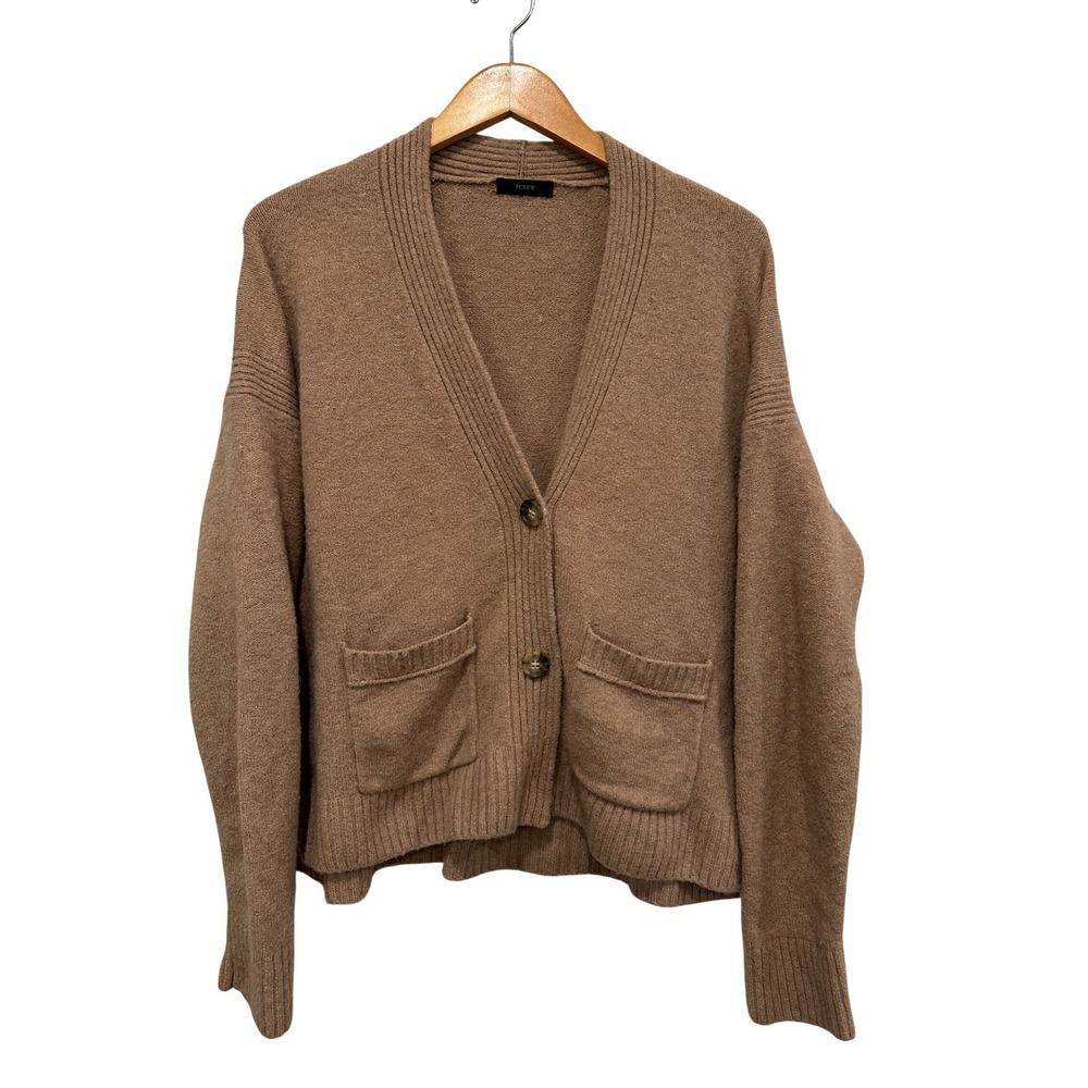 J.Crew Womens Merino Wool Alpaca Blend V-Neck Cardigan Sweater Brown Large 914